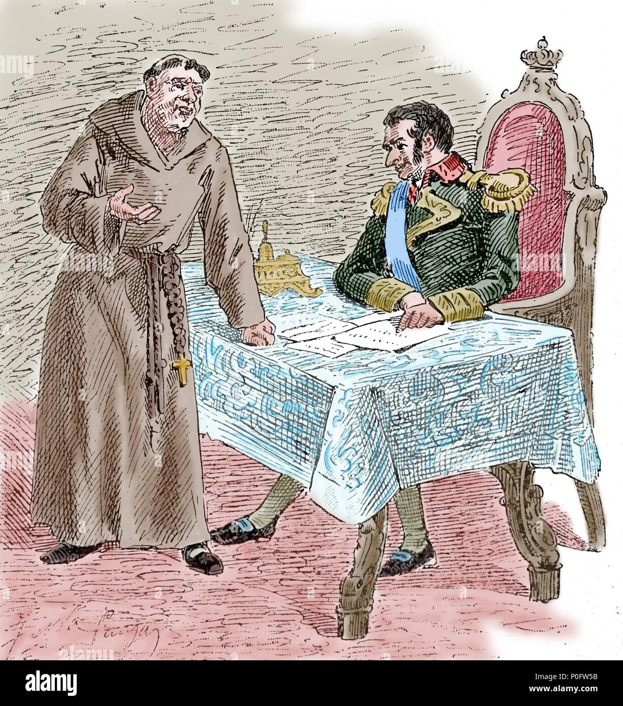 Ferdinand VII d'Espagne et du frère Agustin de Castro ( ?-1820). Gravure, 19ème siècle. Banque D'Images Ferdinand VII d'Espagne et du frère Agustin de Castro ( ?-1820). Gravure, 19ème siècle. Banque D'Images