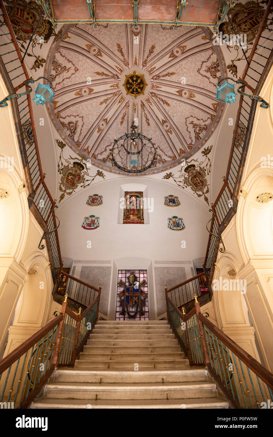 Détails d'architecture d'intérieur, palais épiscopal (XVIIIE siècle) de style rococo, Murcia, Espagne, Europe Banque D'Images