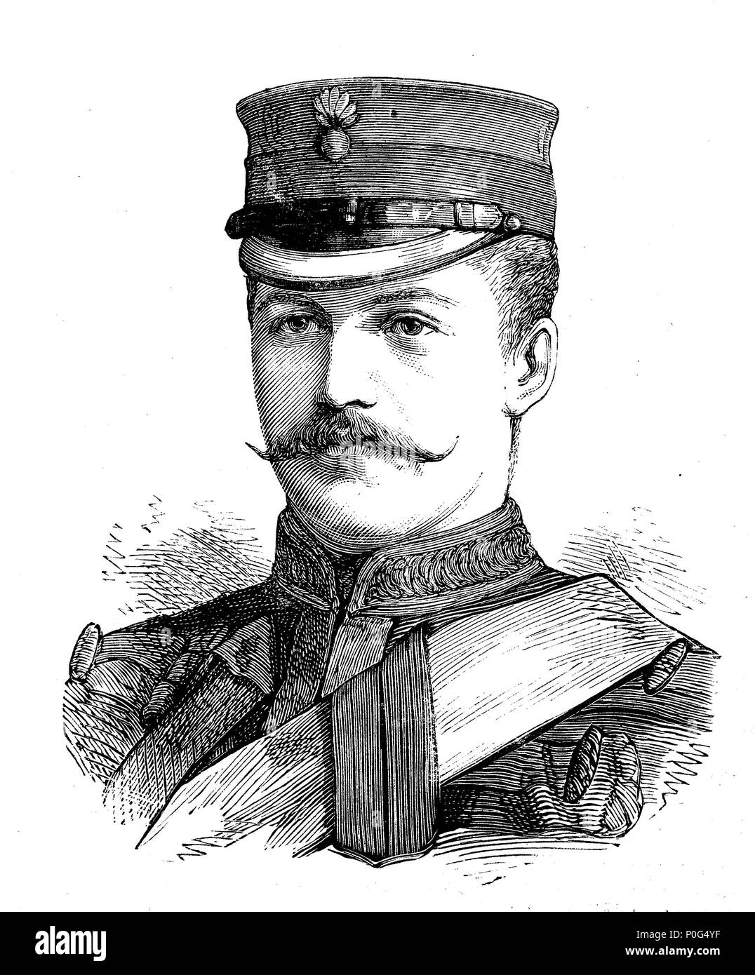 Le lieutenant R.H. Elwes, Grenadier Guards, Robert Hamond Elwes (1856 - 28 janvier 1881) était un lieutenant dans les Grenadier Guards célèbre pour avoir mourut vaillamment à la bataille de Laing's Nek, Afrique du Sud, l'amélioration numérique reproduction d'une estampe originale de l'année 1881 Banque D'Images