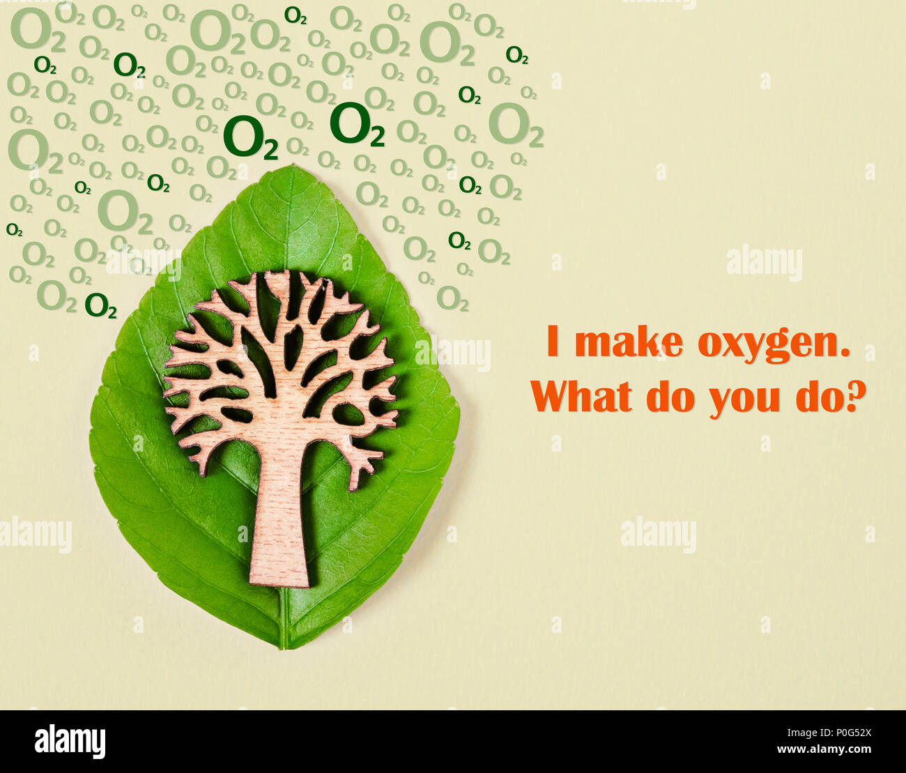 Je m'oxygène. Que faites-vous ? Texte présentant de l'arbre et feuille verte. Économiser de l'environnement concept. Banque D'Images