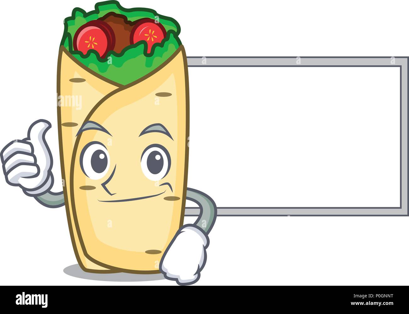 Thumbs up with board burrito cartoon style de caractères Illustration de Vecteur