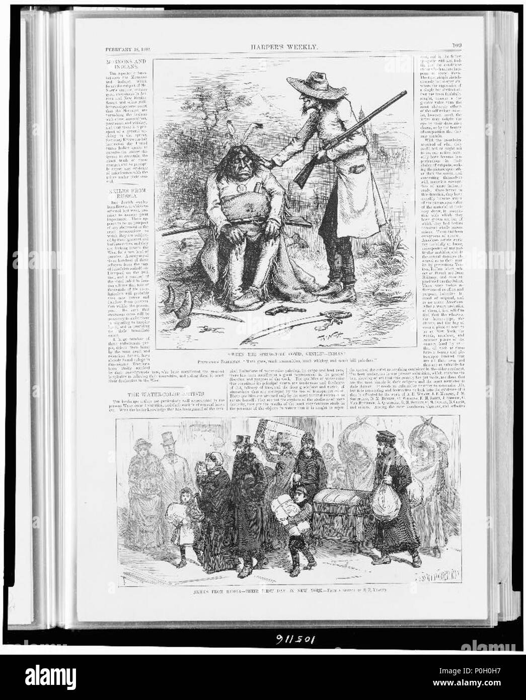 Quand le printemps arrive à temps, doux-indienne ! Barbare polygames- beaucoup d'armes à feu, de munitions, et beaucoup de whisky bien pâles face à tuer.--Th. Nast. Exilés de Russie-leur premier jour dans N 0003 Banque D'Images