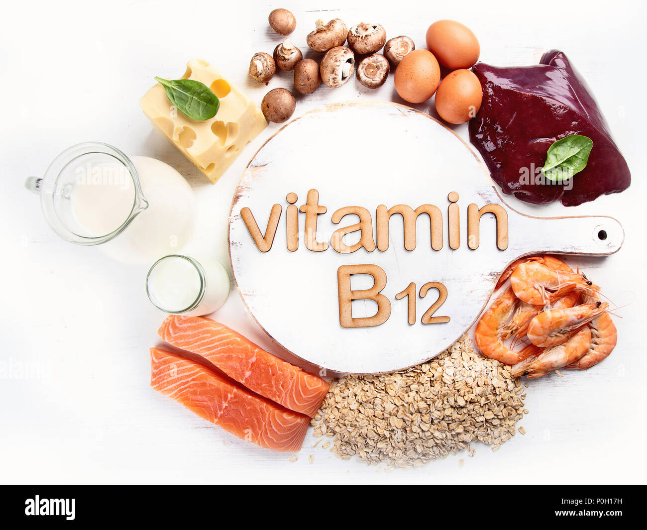 Plus d'aliments en vitamine B12 (cobalamine). La saine alimentation Banque D'Images