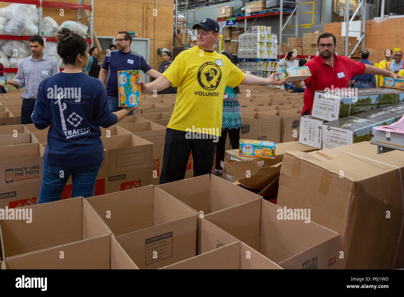 Novi, Michigan USA - 9 juin 2018 - Les bénévoles musulmans boîtes alimentaires forfait pour les plus démunis de la région de Detroit durant le mois de Ramadan. Les musulmans sont susceptibles de contribuer à des activités de bienfaisance au cours du mois. Crédit : Jim West/Alamy Live News Banque D'Images