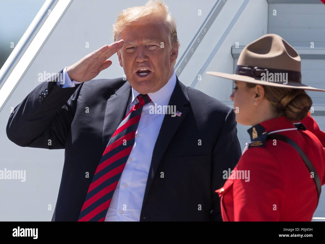 Saguenay, Canada. 8 juin, 2018. Président américain Donald Trump arrivant pour le Sommet G7 Canada 2018. Crédit : Patrice Lapointe/ZUMA/Alamy Fil Live News Banque D'Images