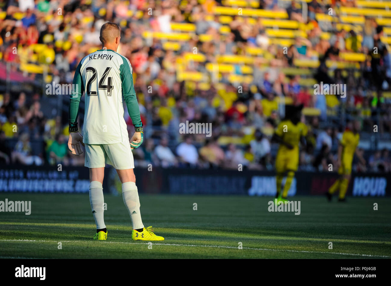 Le samedi, Juin 2, 2018 : Columbus Crew SC gardien Jon Kempin (24) se tient prêt, dans la première moitié du match entre Toronto FC et Columbus Crew Stadium, MAPFRE à SC à Columbus OH. Crédit Photo obligatoire : Dorn Byg/Cal Sport Media. Columbus Crew SC 0 - Toronto FC 3 Banque D'Images