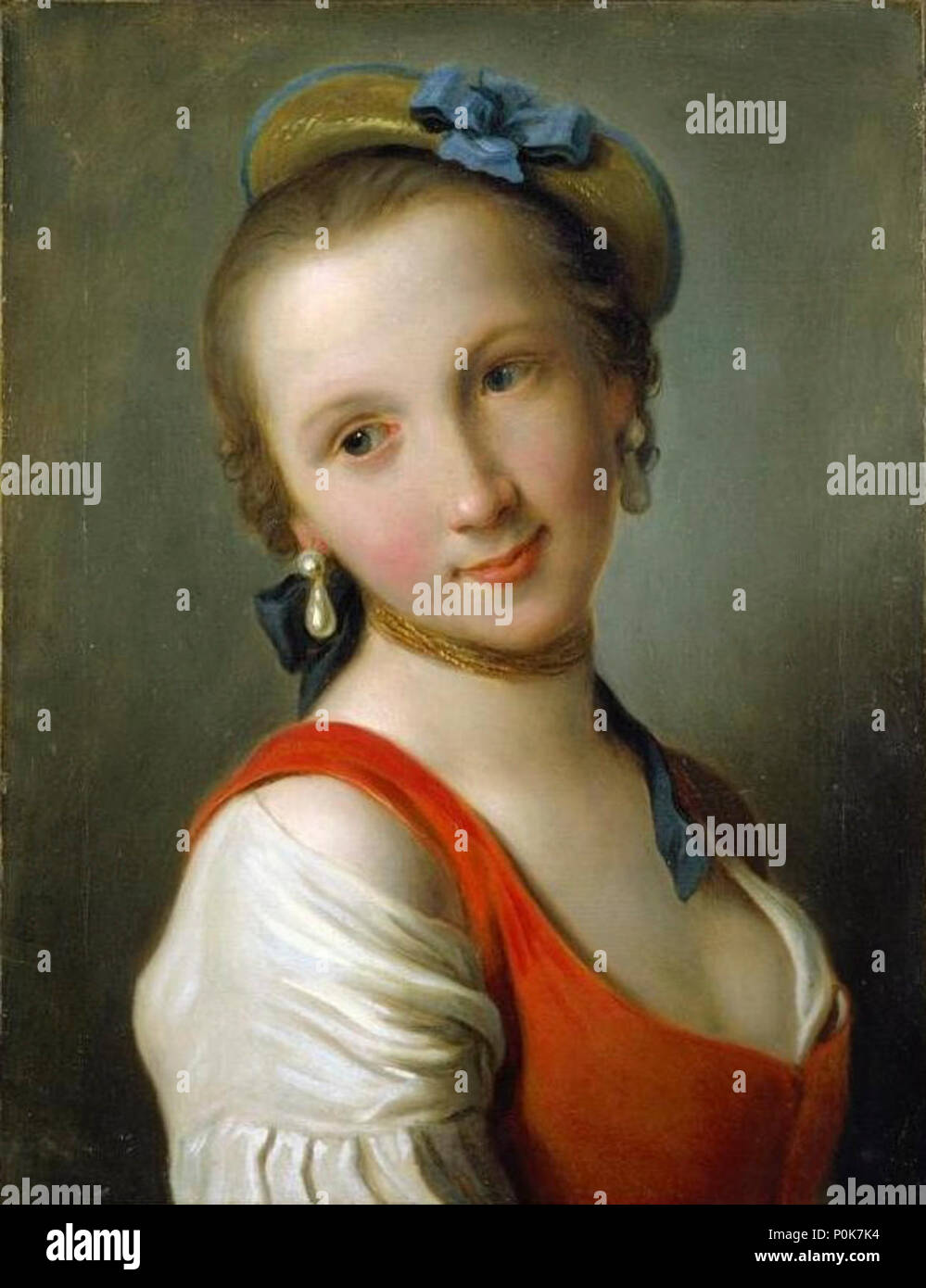 "Une fille dans une robe rouge', de l'huile sur toile par Pietro Antonio Rotari, 1755, El Paso Museum of Art Banque D'Images