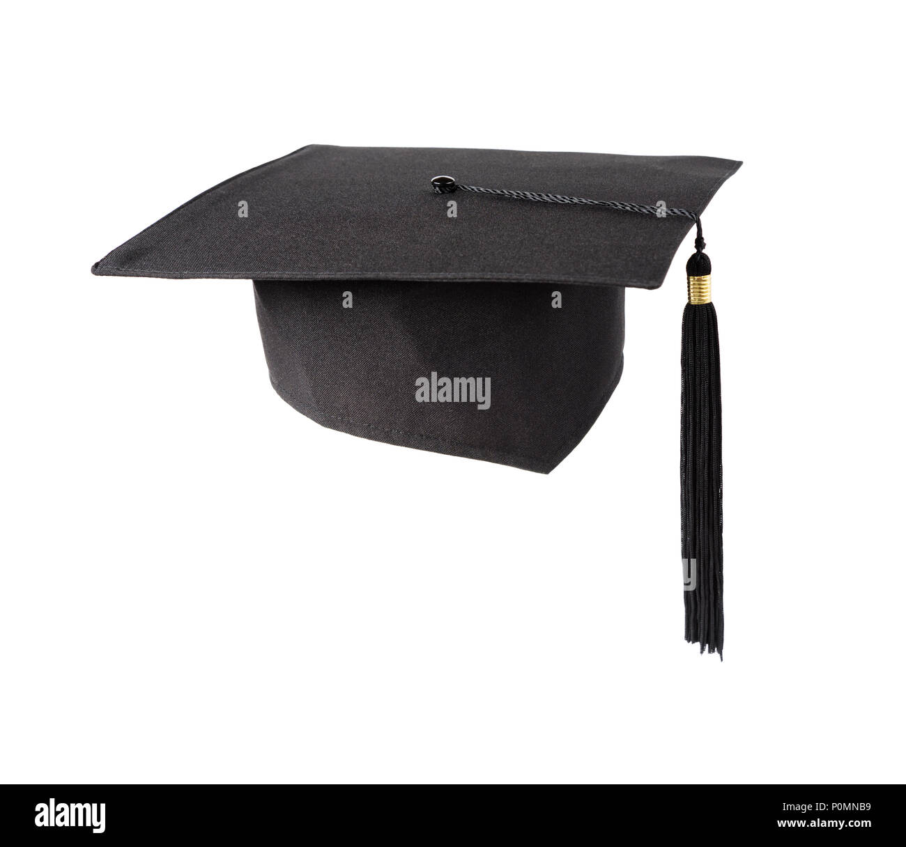 Carré noir chapeau diplômé universitaire (hat) avec un gland isolé sur fond blanc Banque D'Images