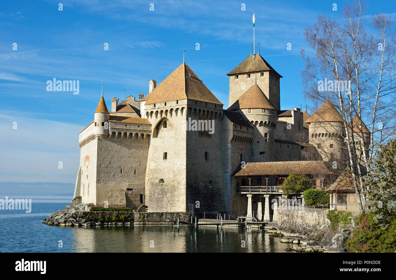 MONTREUX, Suisse - Janvier 2016 - Château de Chillon près de Montreux est pour sûr l'un des sites les plus connus en Suisse Banque D'Images