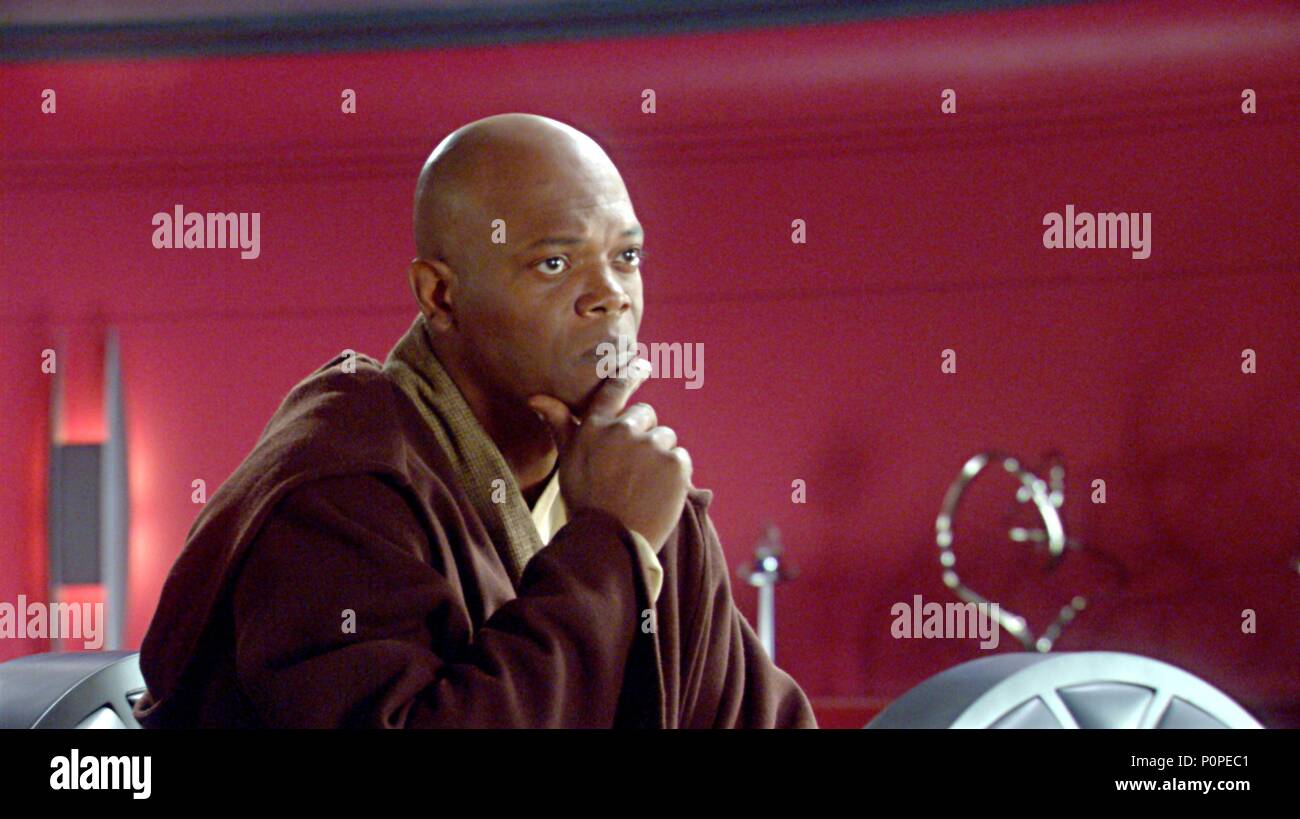 Titre original : Star Wars : Episode II - l'ATTAQUE DES CLONES. Titre en anglais : Star Wars : Episode II - l'ATTAQUE DES CLONES. Film Réalisateur : GEORGE LUCAS. Année : 2002. Stars : Samuel L. Jackson. Credit : LUCASFILM/JAK PRODUCTIONS / Album Banque D'Images