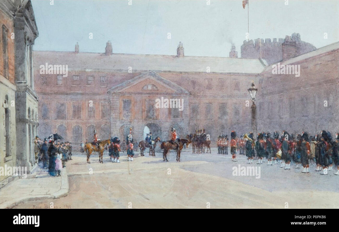 'Guards Parade, le château de Dublin' par Rose Barton, 1894, aquarelle. Banque D'Images
