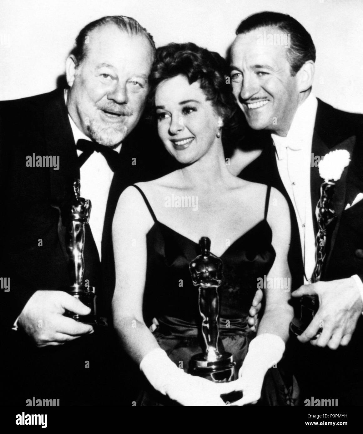 Description : 31e Academy Awards (1959). Susan Hayward, meilleure actrice pour "Je veux vivre !". David Niven, meilleur acteur pour "separate Tables'. Burl Ives, meilleur acteur dans un second rôle pour "le grand pays".. Année : 1959. Stars : Susan Hayward ; David Niven ; Burl Ives. Banque D'Images