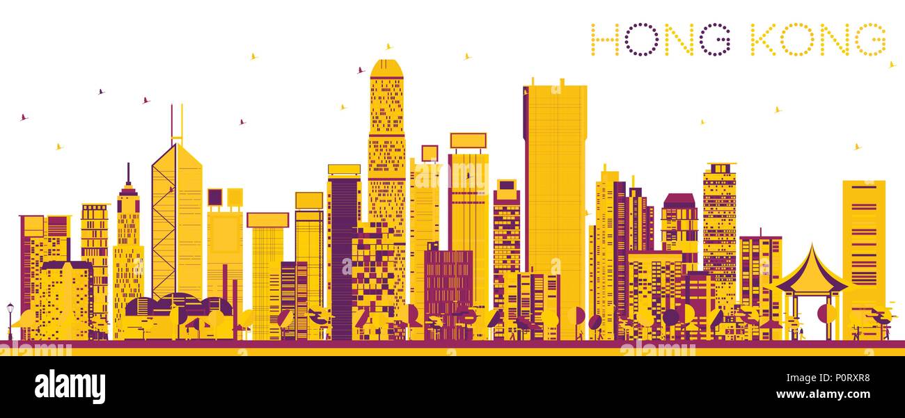 Résumé La Chine Hong Kong Skyline avec la couleur des bâtiments. Vector Illustration. Les voyages d'affaires et tourisme Concept avec l'architecture moderne. Illustration de Vecteur