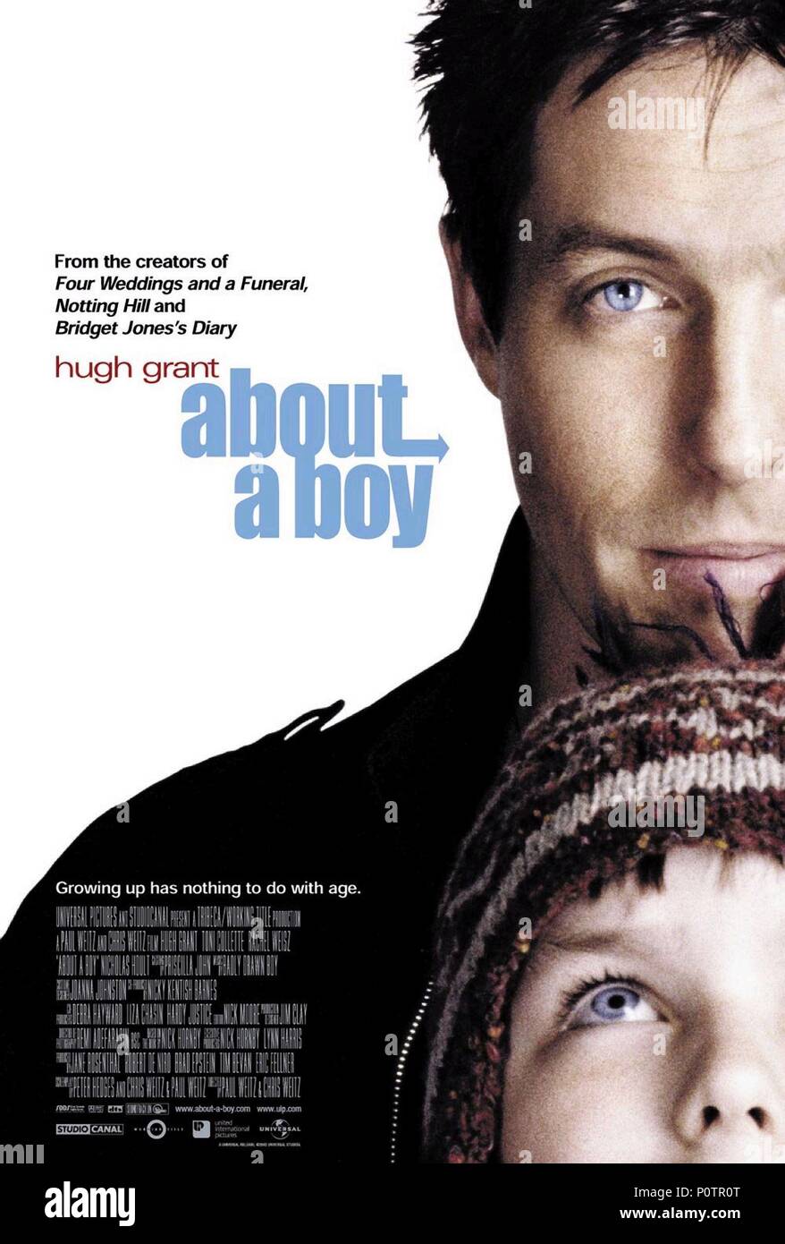 Titre original : sur un petit garçon. Titre en anglais : À PROPOS D'UN GARÇON. Directeur du film : Paul Weitz, Chris Weitz. Année : 2002. Stars : Hugh Grant, NICHOLAS HOULT. Credit : UNIVERSAL PICTURES / Album Banque D'Images
