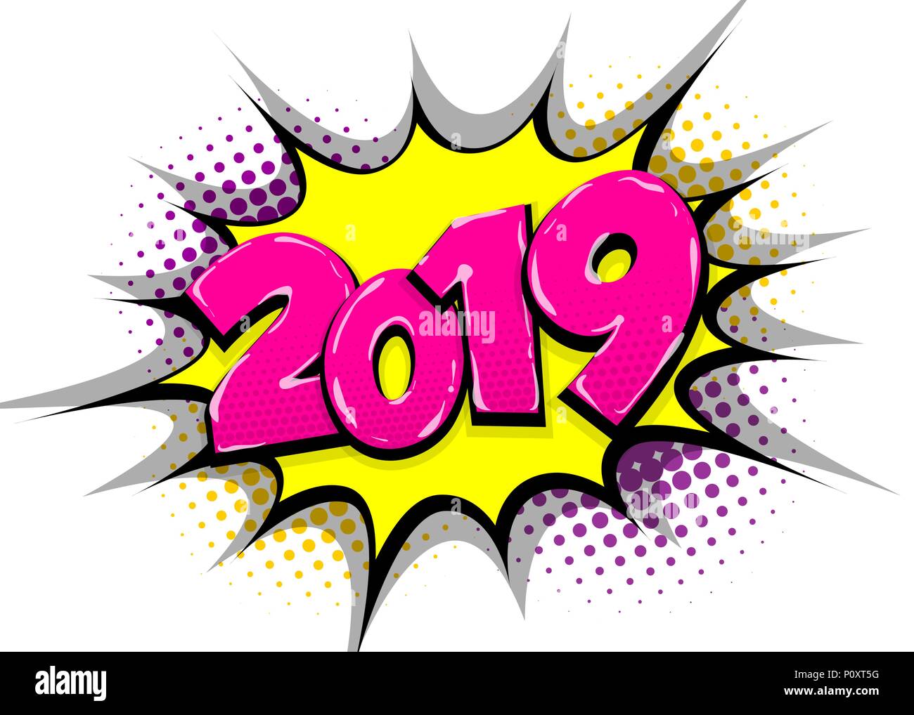 L'année 2019 pop art comic book text speech bubble Illustration de Vecteur