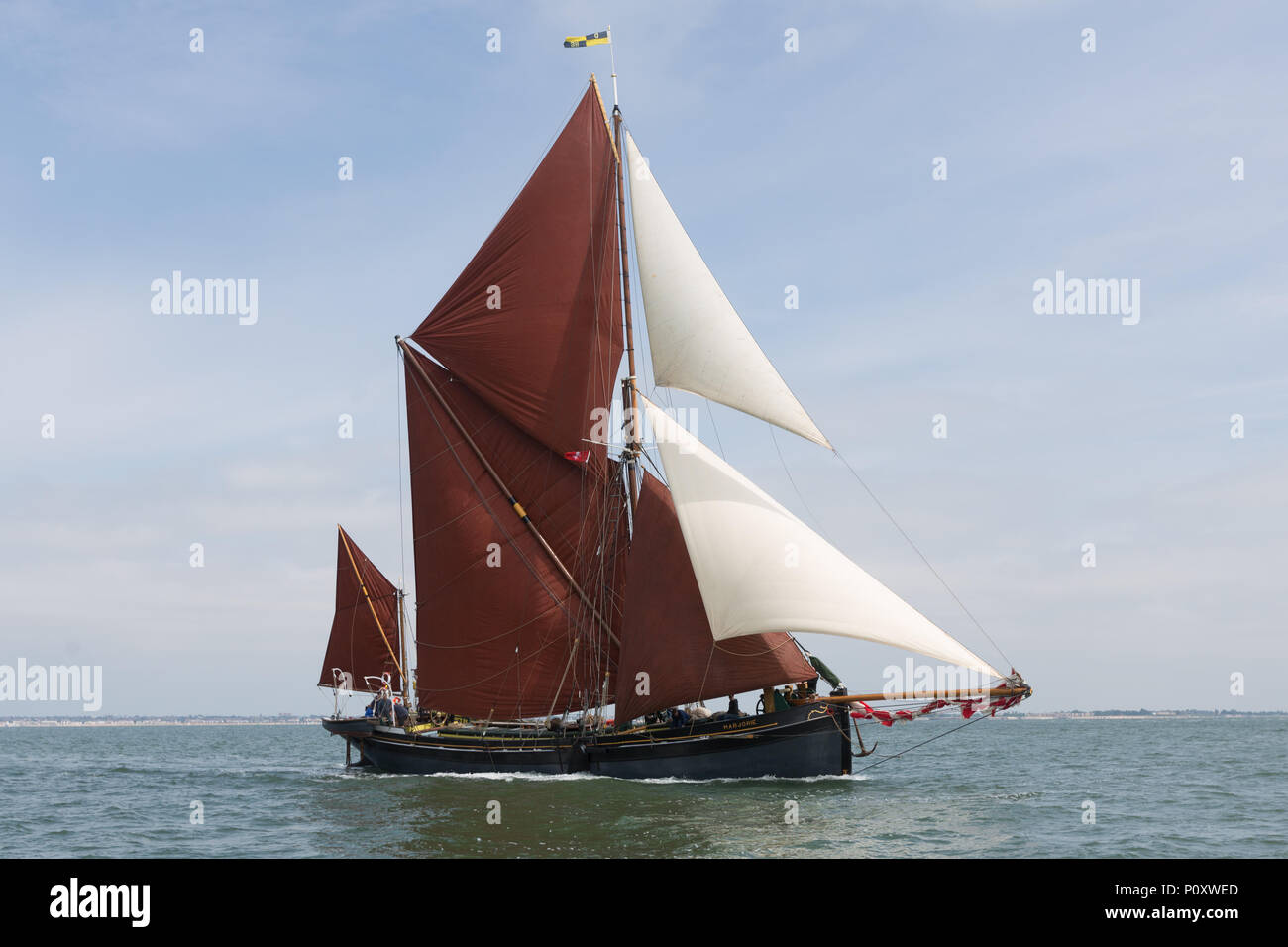 Rivière Medway, Kent, Royaume-Uni. 9 juin, 2018. SB Majorie illustré à la voile. Sept barges à voile ont pris part à la 110e Match Barge à Medway. Jusqu'à ce qu'ils ont été remplacés par des méthodes d'expédition et de fret, voile péniches naviguaient dans leurs échanges sur l'eau du Royaume-Uni. Rob Powell/Alamy Live News Banque D'Images