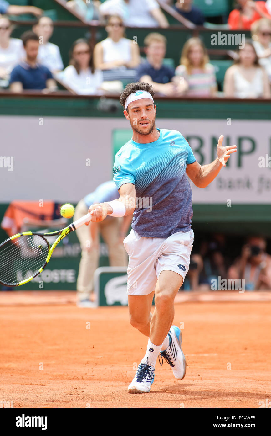 Marco Cecchinato (ITA), 8 juin 2018 - Tennis : Marco Cecchinato de l'Italie pendant la masculin demi-finale du tournoi de tennis contre Dominic Thiem de l'Autriche à la Roland Garros à Paris, France. (Photo de bla) Banque D'Images