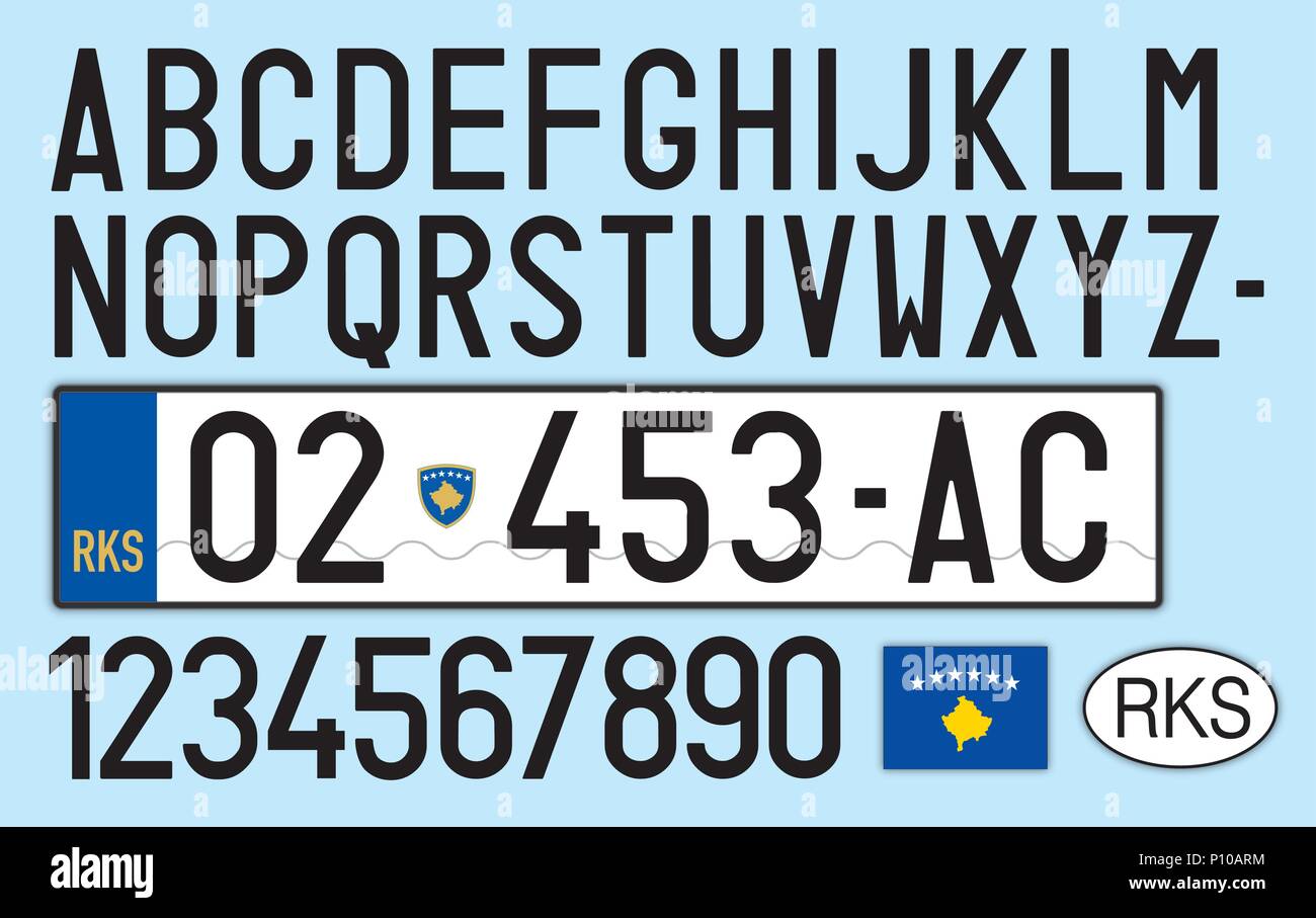 Plaque de voiture du Kosovo, lettres, chiffres et symboles Image  Vectorielle Stock - Alamy