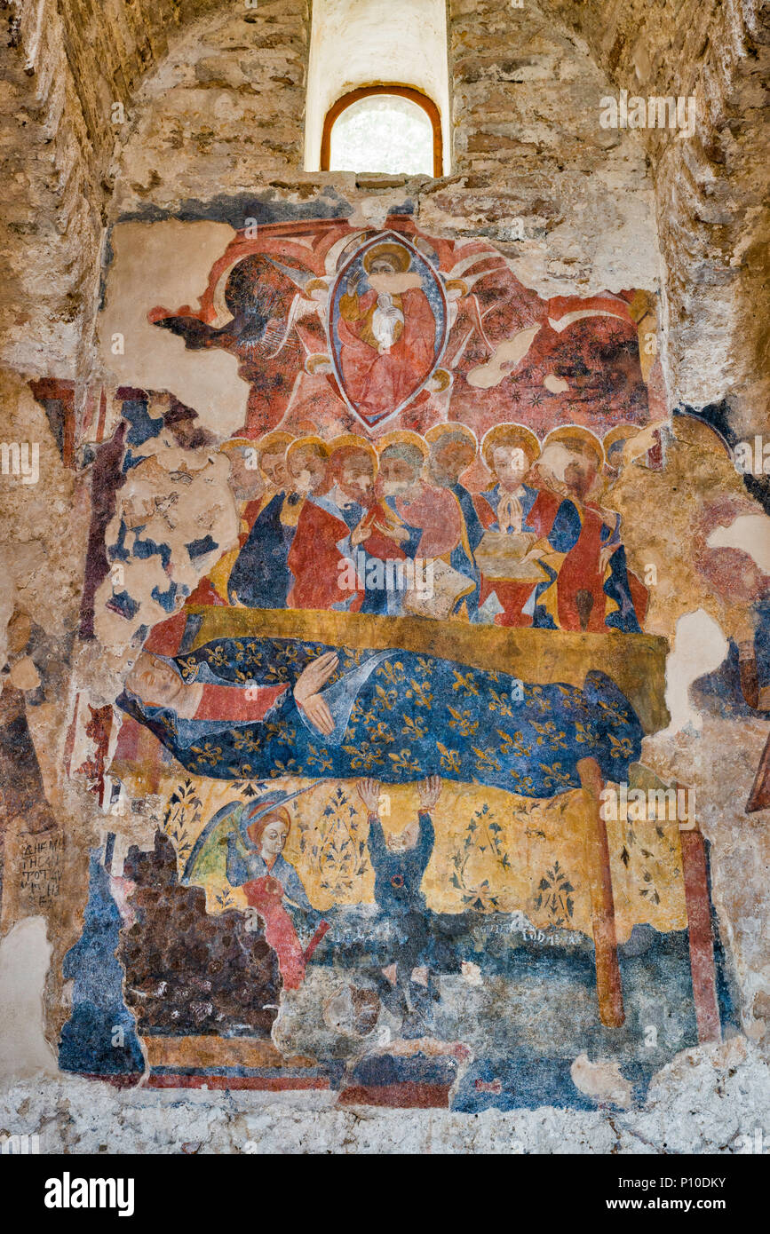 Fresco à Cattolica di 20/410, 9e siècle, l'église, de style byzantin, en 20/410, Calabre, Italie Banque D'Images