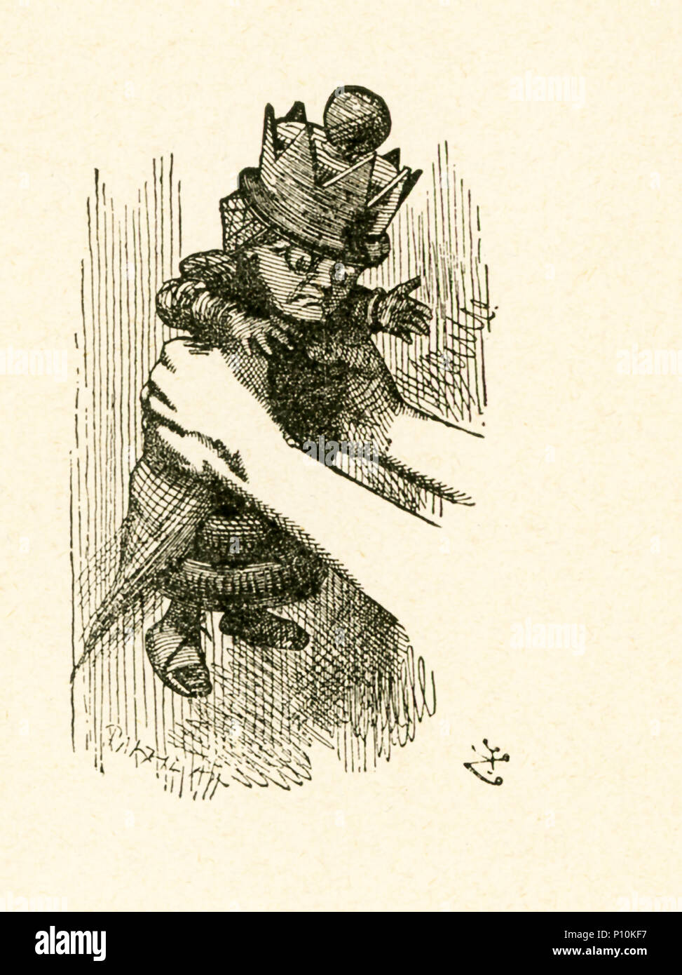 Cette illustration d'Alice tenant la reine rouge est dans de l'autre côté de 'et ce qu'Alice a trouvé là' par Lewis Carroll (Charles Lutwidge Dodgson), qui a écrit ce roman en 1871 comme une suite de 'Alice's Adventures in Wonderland". Banque D'Images