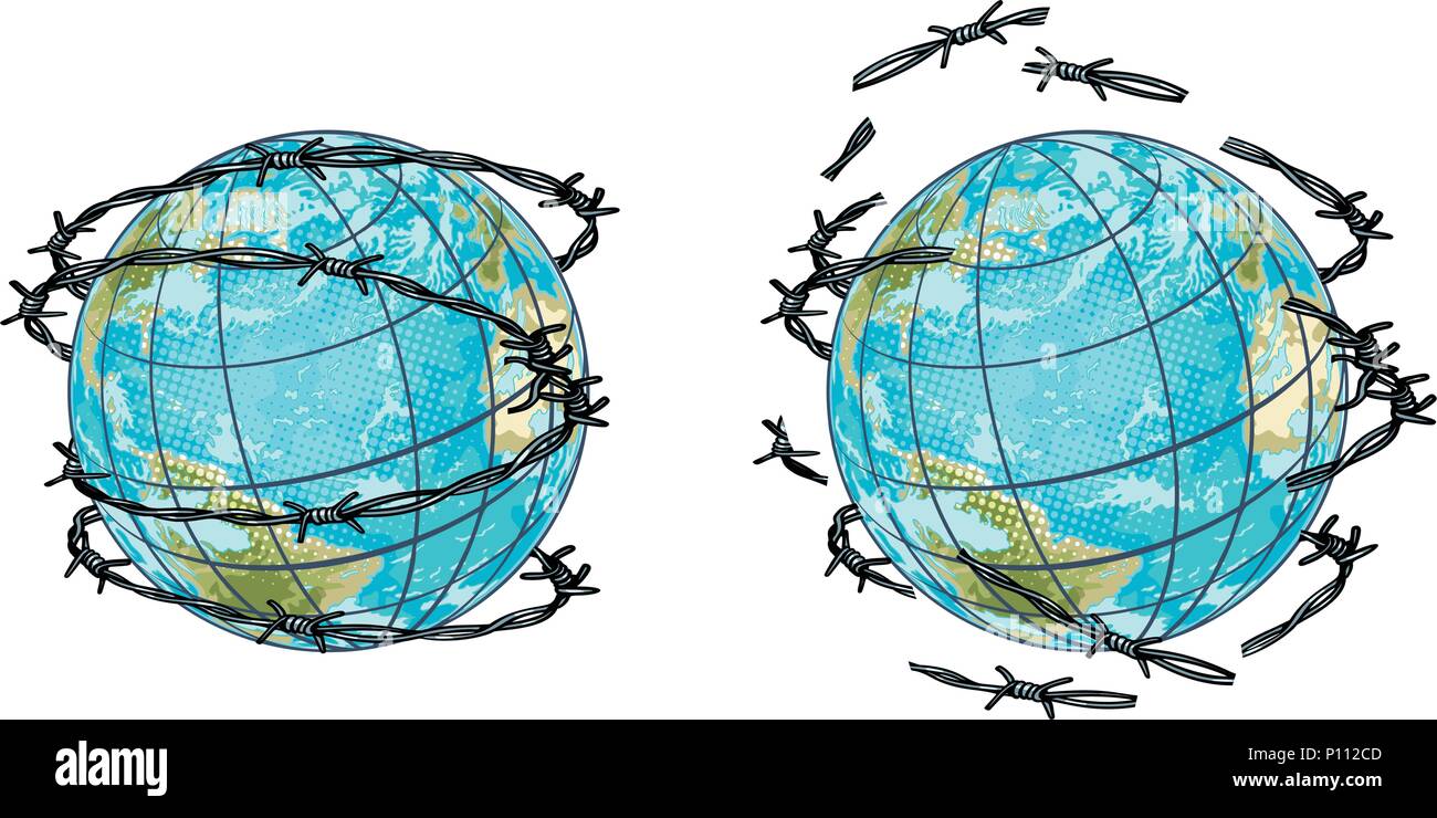 Définir la planète Terre en fil de fer barbelé et sans Illustration de Vecteur