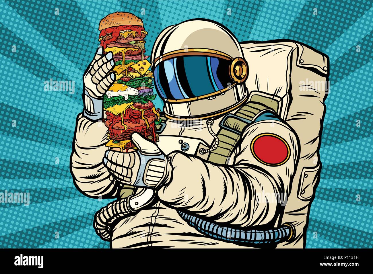 Avec un astronaute burger géant Illustration de Vecteur