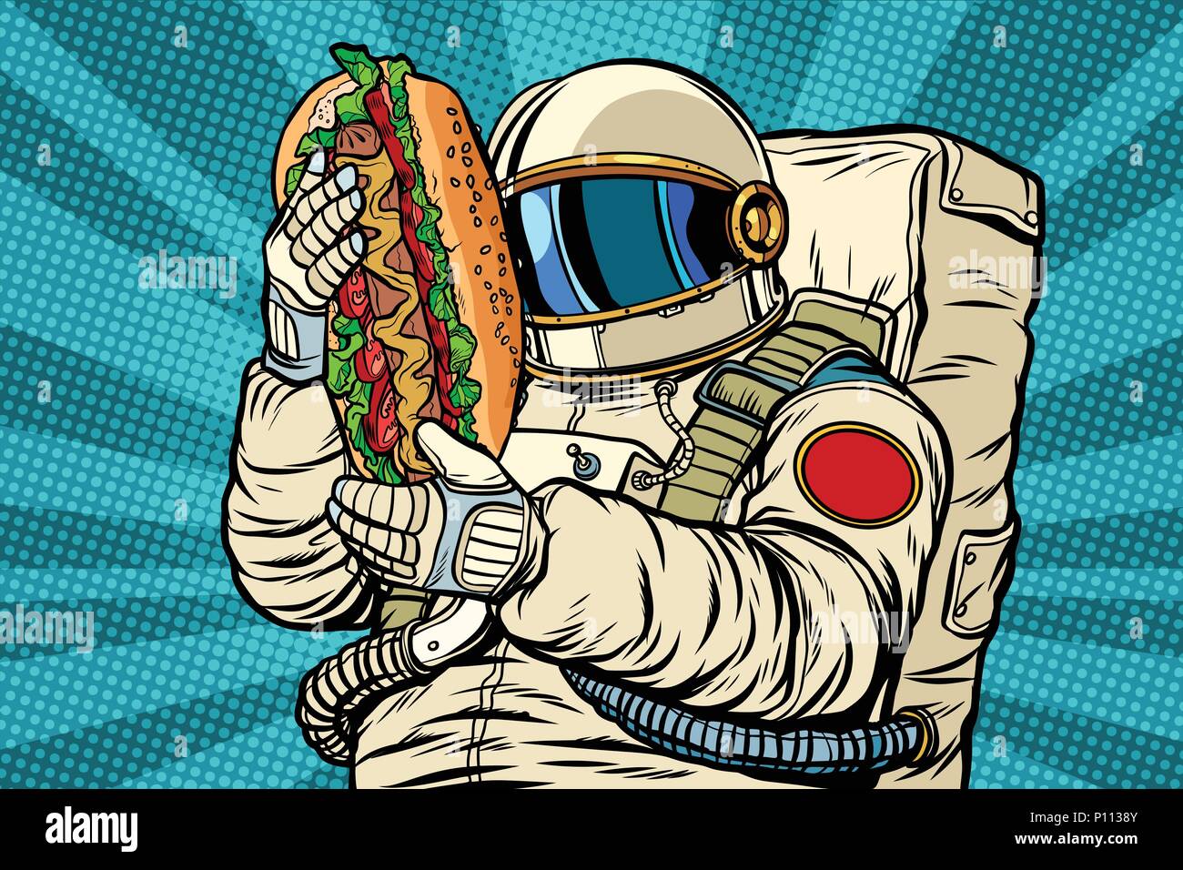 Avec un astronaute de hot-dog, fast food street Illustration de Vecteur