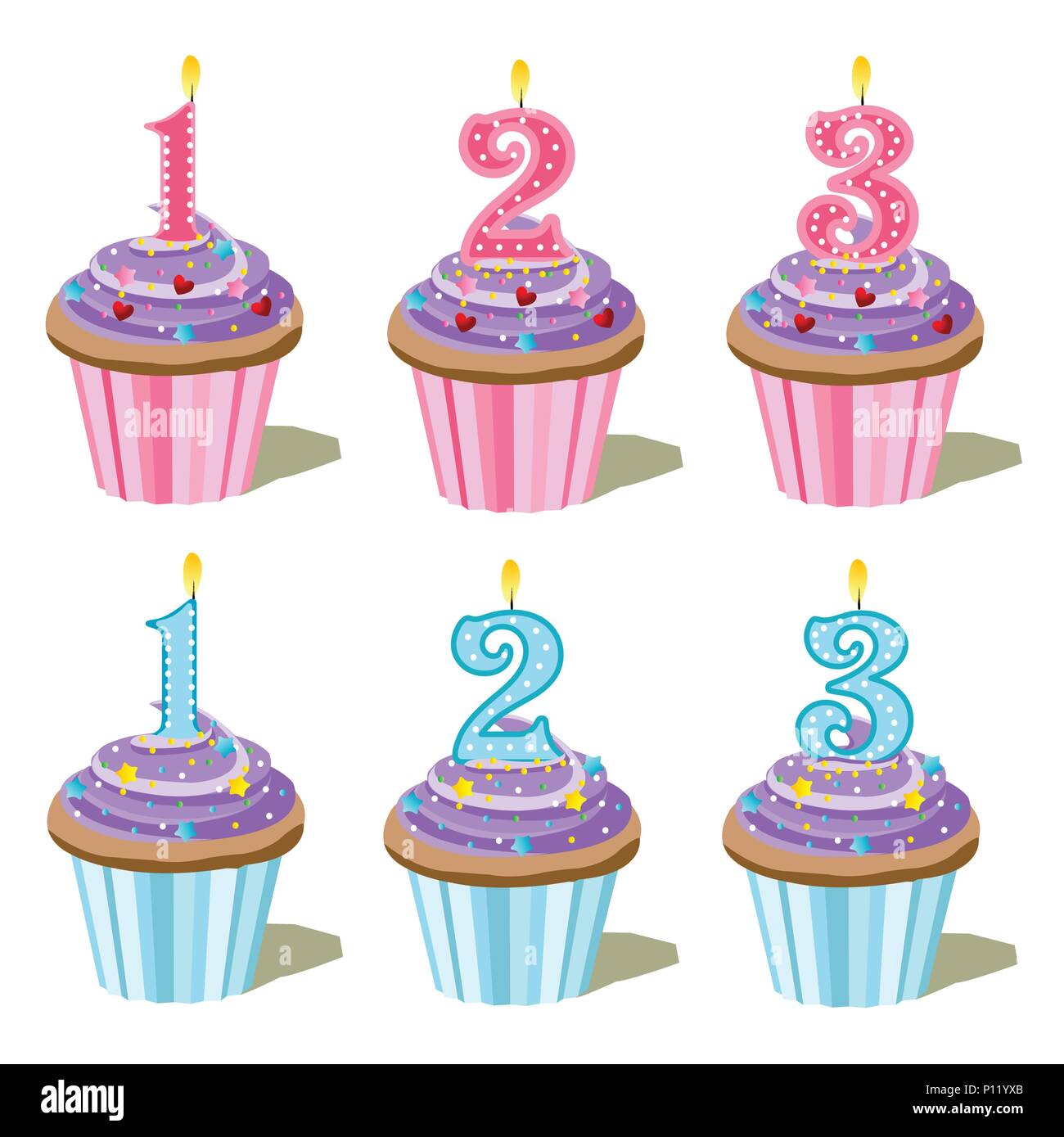 Gâteaux d'anniversaire avec des bougies Illustration de Vecteur