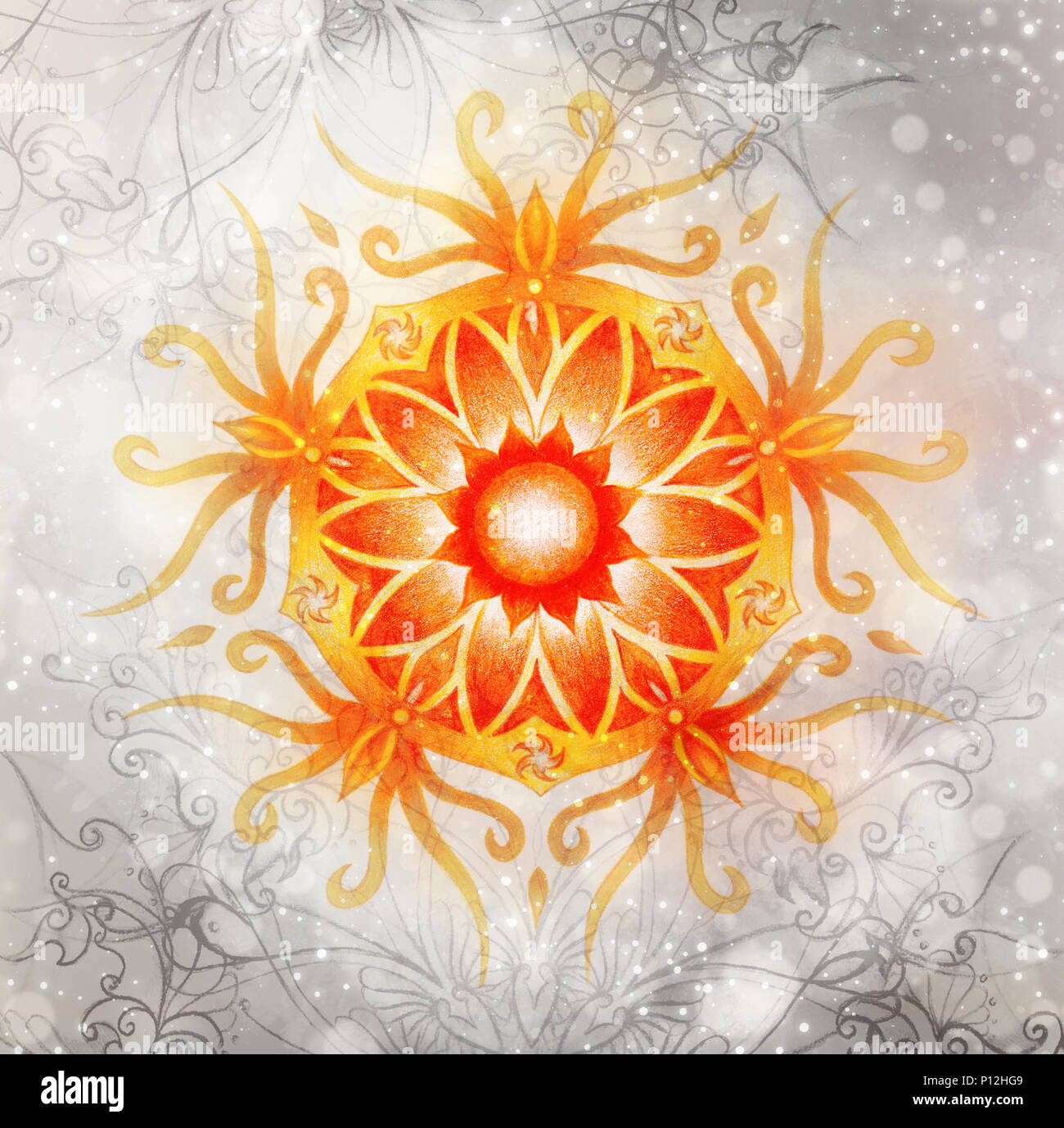 Ornement couleur mandala et doucement contexte aquarelle brouillée. Chakra sacré Banque D'Images