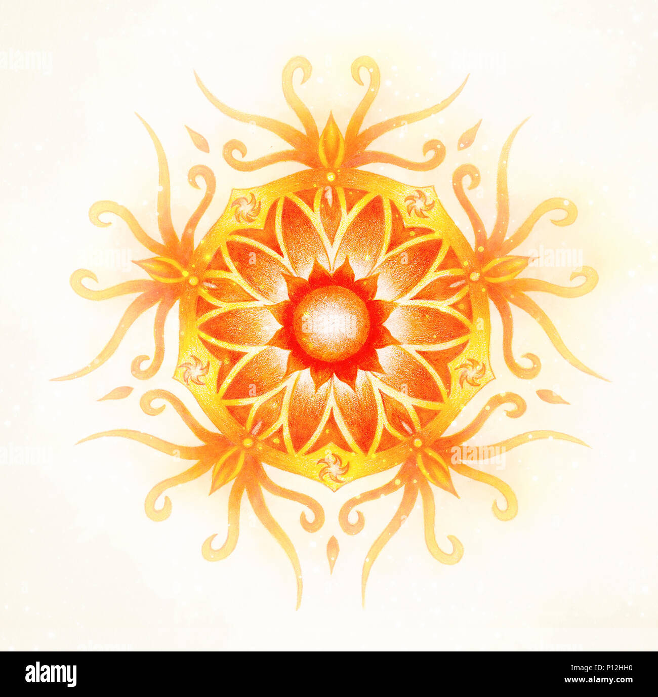 Ornement couleur mandala et doucement contexte aquarelle brouillée. Chakra sacré Banque D'Images