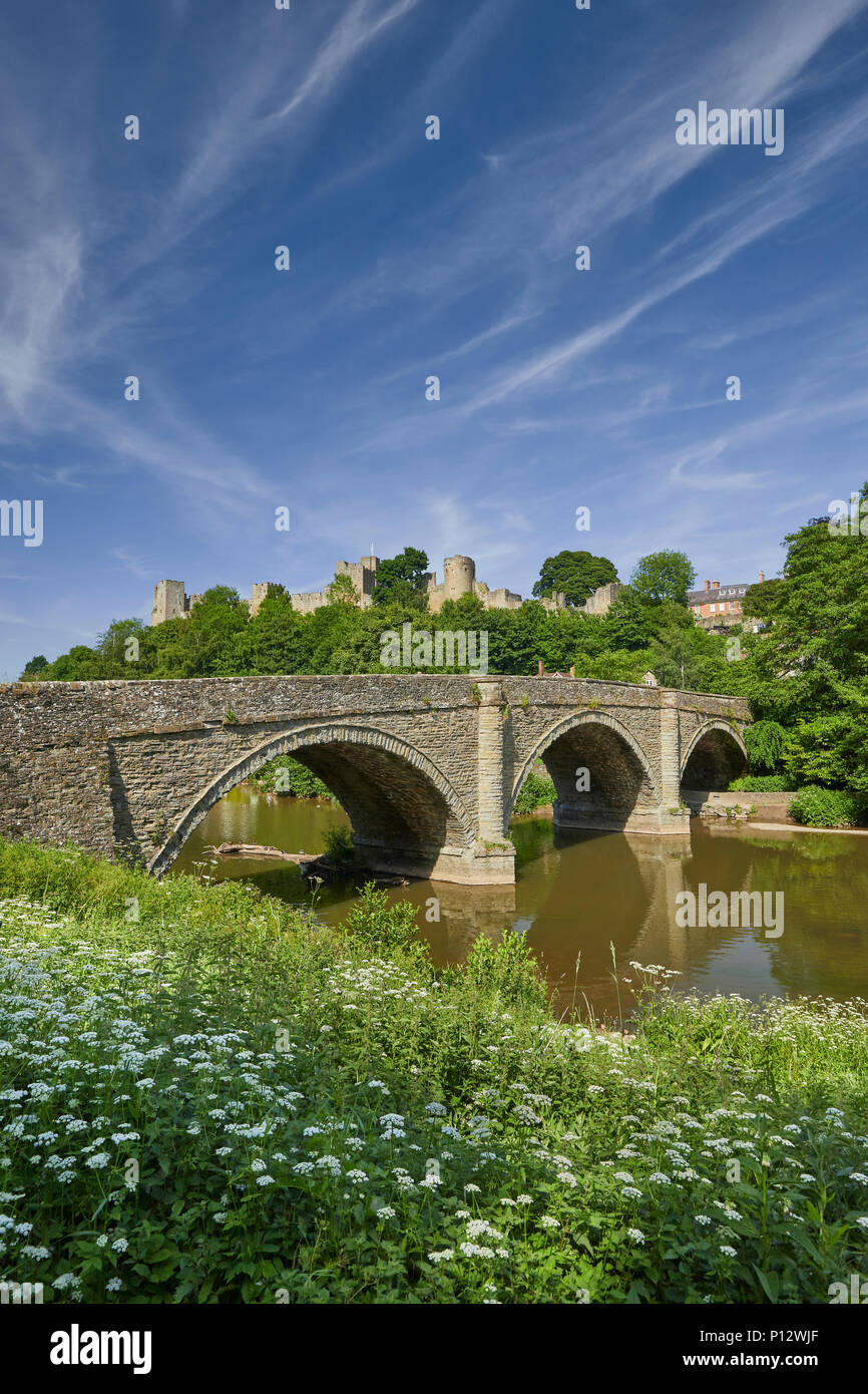 Dinham Bridge avec Ludlow Castle dans l'arrière-plan Ludlow Shropshire West Midlands England UK Banque D'Images