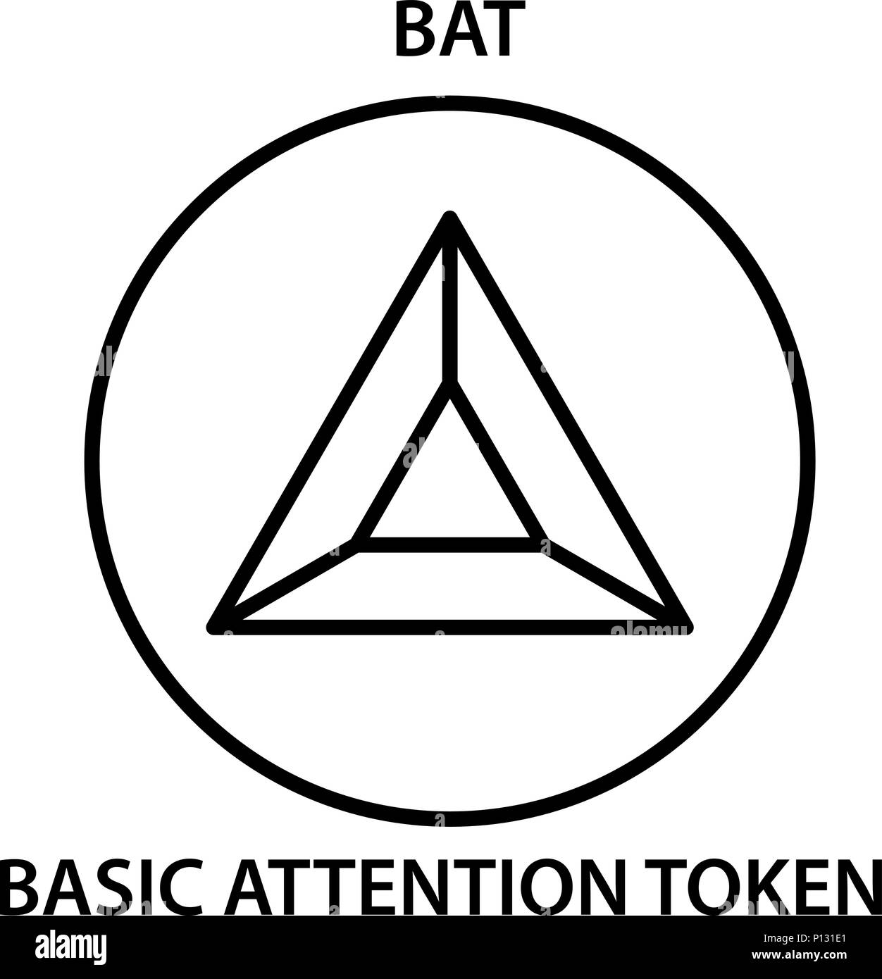 L'attention de base pièce cryptocurrency blockchain jeton icône. L'argent électronique virtuel, internet ou cryptocoin symbole, logo Illustration de Vecteur
