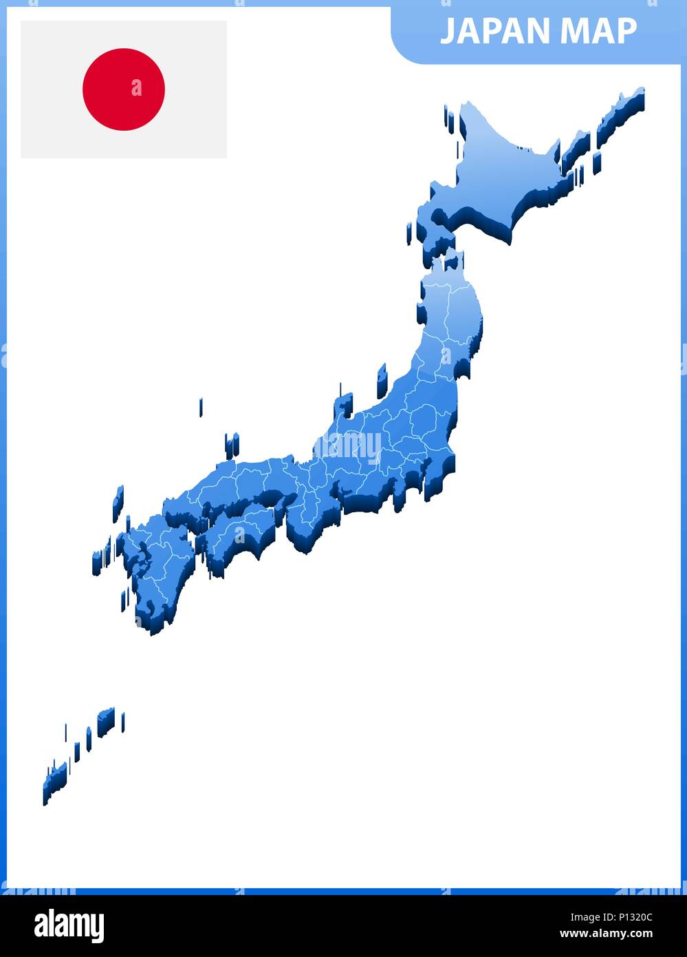 Carte tridimensionnelle très détaillées du Japon. Division administrative. Illustration de Vecteur