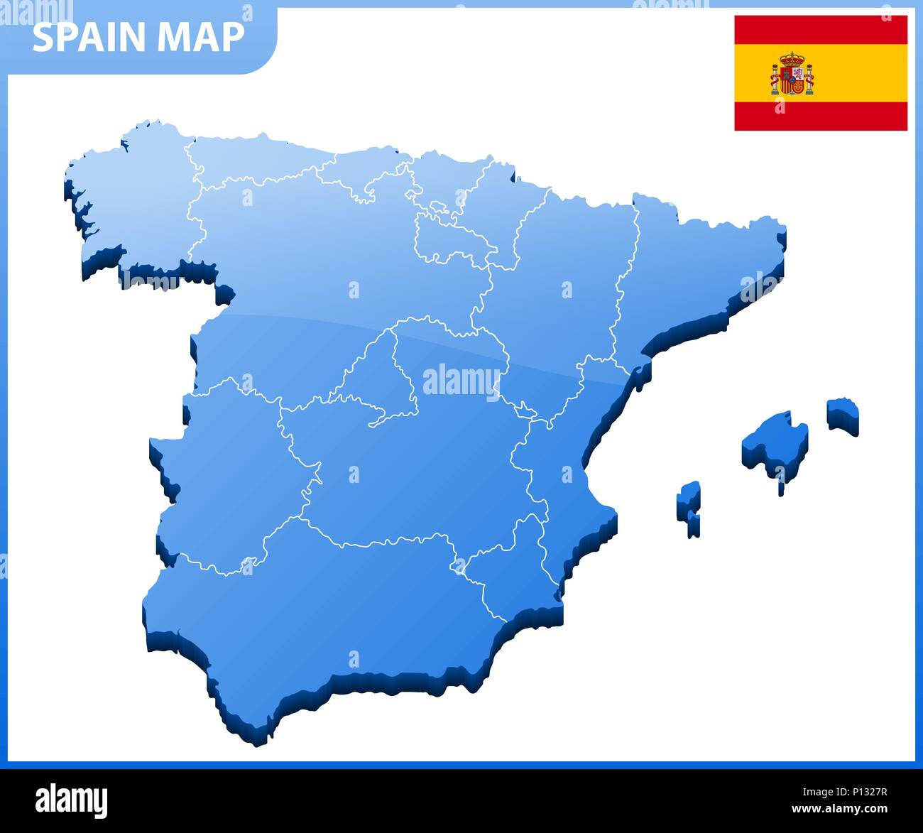 Carte tridimensionnelle très détaillées de l'Espagne. Division  administrative Image Vectorielle Stock - Alamy