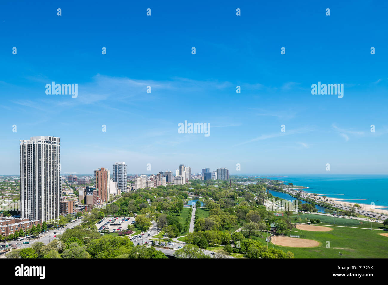 Vue aérienne de Lincoln Park et le lac Michigan Banque D'Images