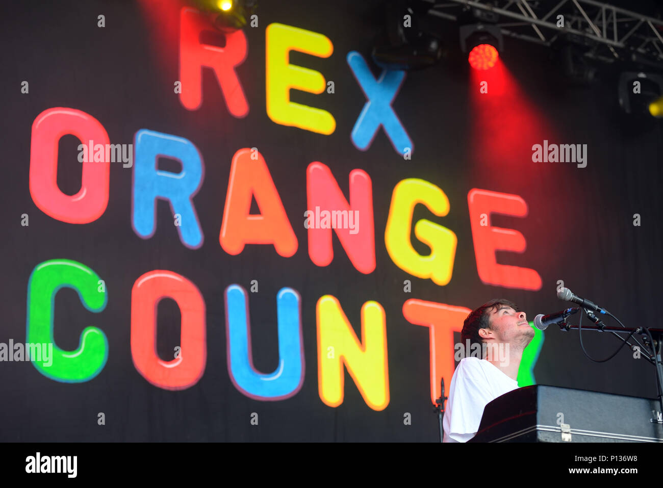 Barcelone - 2 juin : Rex Orange Comté (band) produisent en concert au Primavera Sound Festival le 2 juin 2018 à Barcelone, Espagne. Banque D'Images