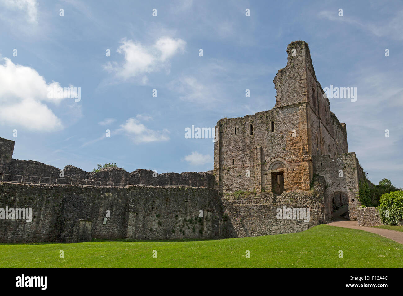 Le Château de Chepstow, la plus ancienne fortification de pierre post-Romaine en Grande-Bretagne. Situé au-dessus de falaises de la rivière Wye, la construction a commencé en 1067. Banque D'Images