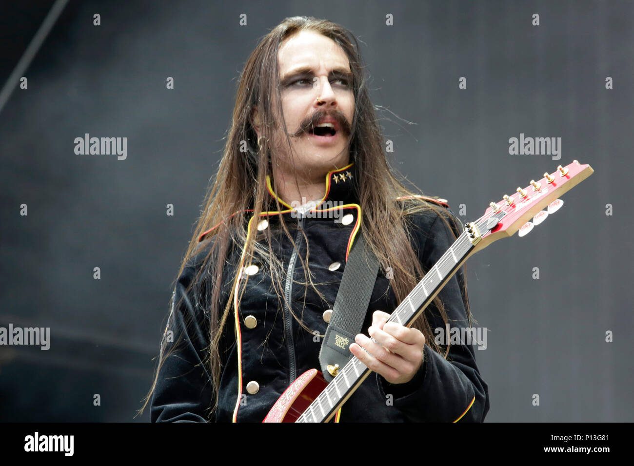 Tim Öhrström d Avatar joue sur la scène lors du Festival 2018 télécharger à Donington Park, Derby, le 8 juin 2018. Banque D'Images