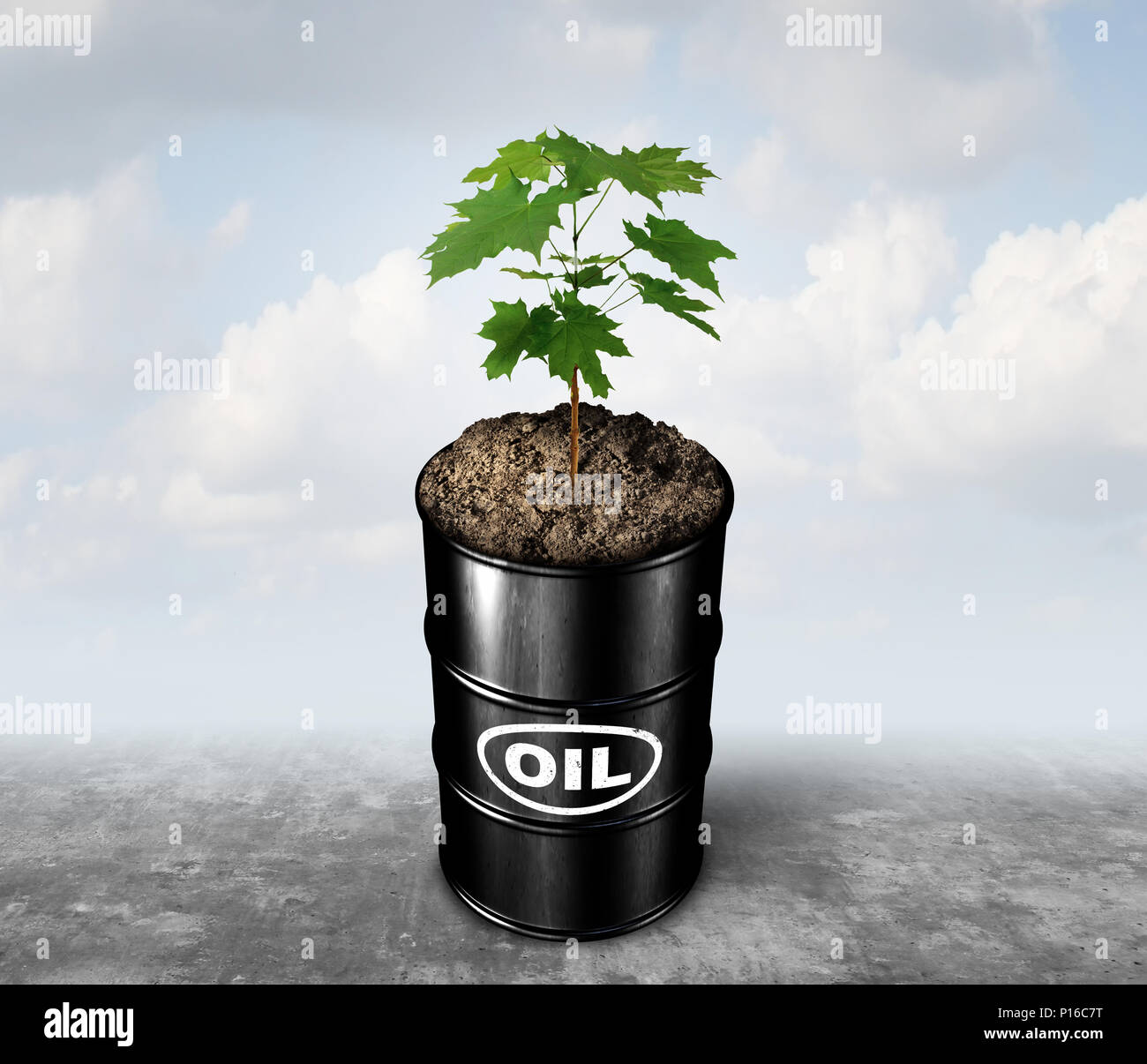 Le remplacement d'huile de pétrole et d'énergie de remplacement comme concept peut avec une plante poussant comme un symbole de l'industrie pour le carburant vert. Banque D'Images