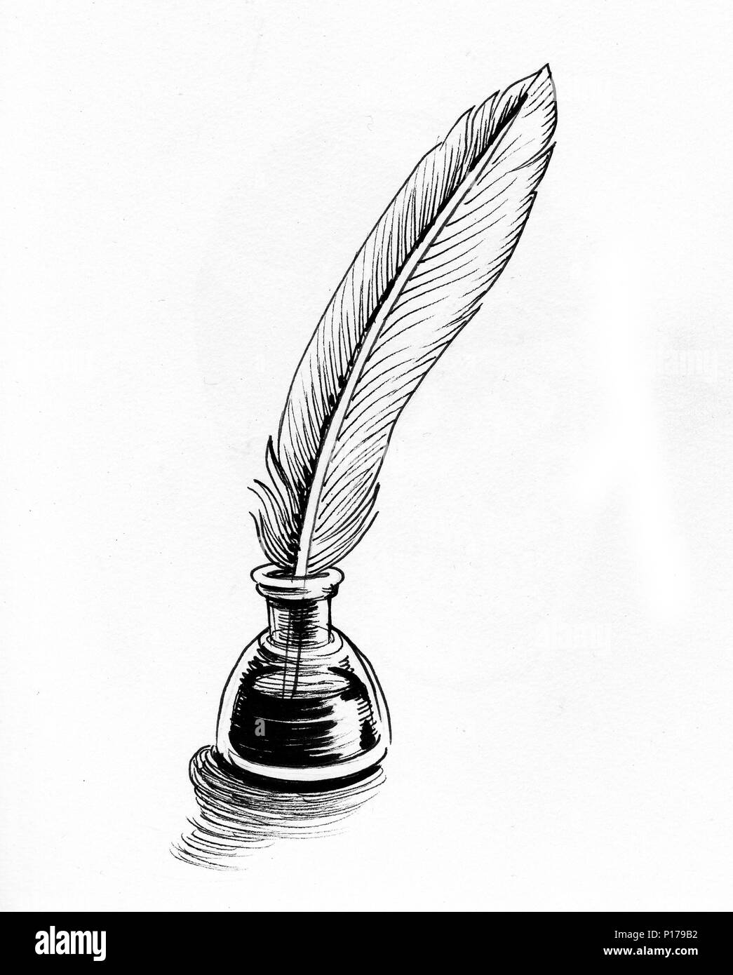 Plume et bouteille d'encre Banque D'Images