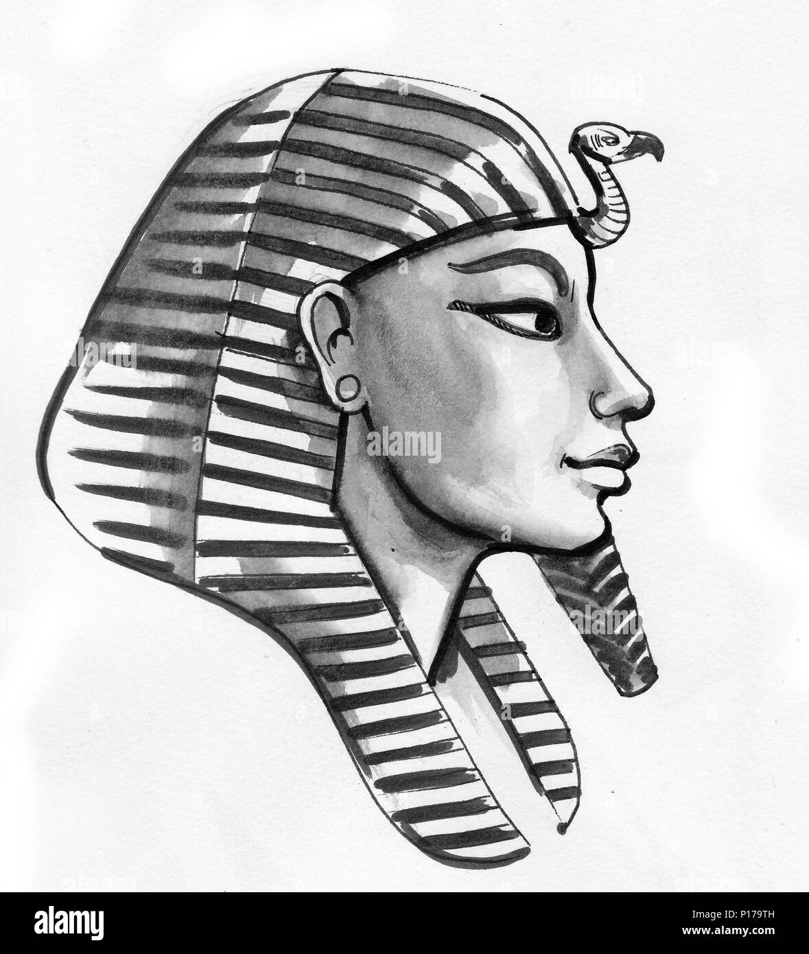Masque De Pharaon Illustration Noir Et Blanc Encre Photo Stock Alamy