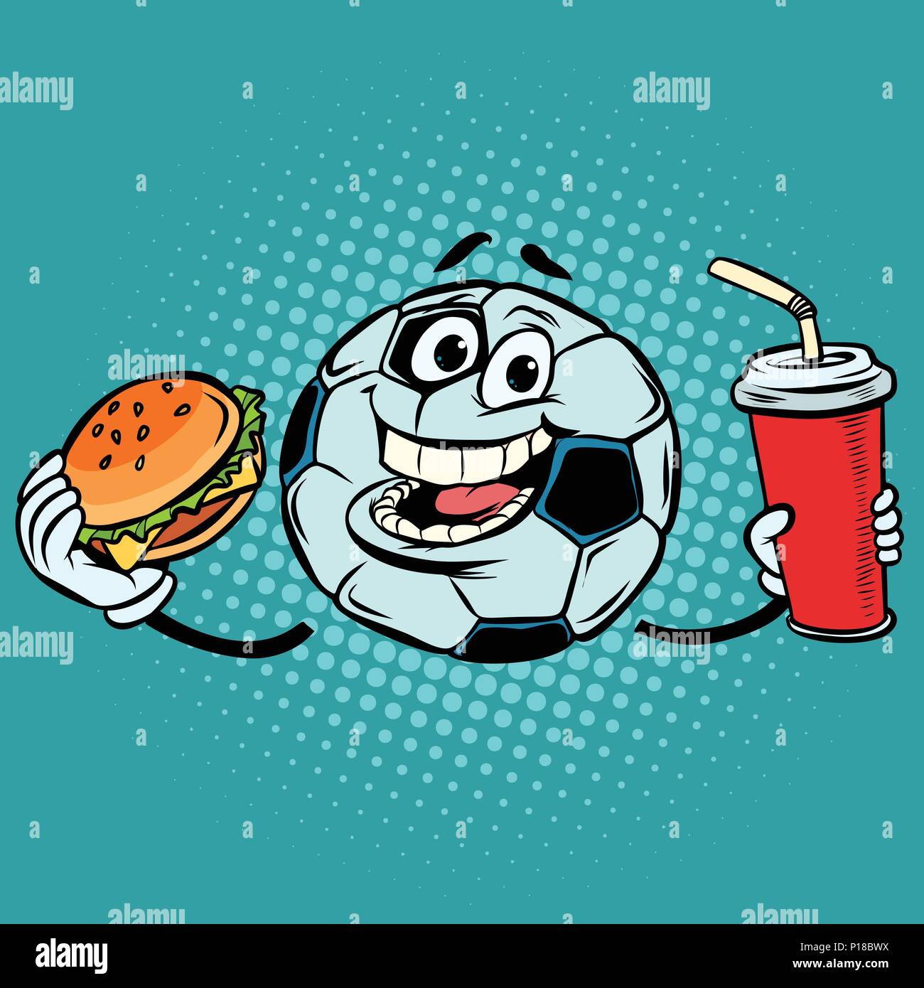 Briser le match. Fast food Burger et Cola. Ballon de soccer de football Illustration de Vecteur