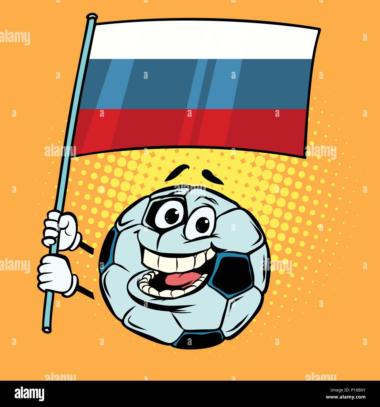 La Russie coupe du monde 2018. Drapeau du pays. Ballon de soccer de football. Funny Illustration de Vecteur