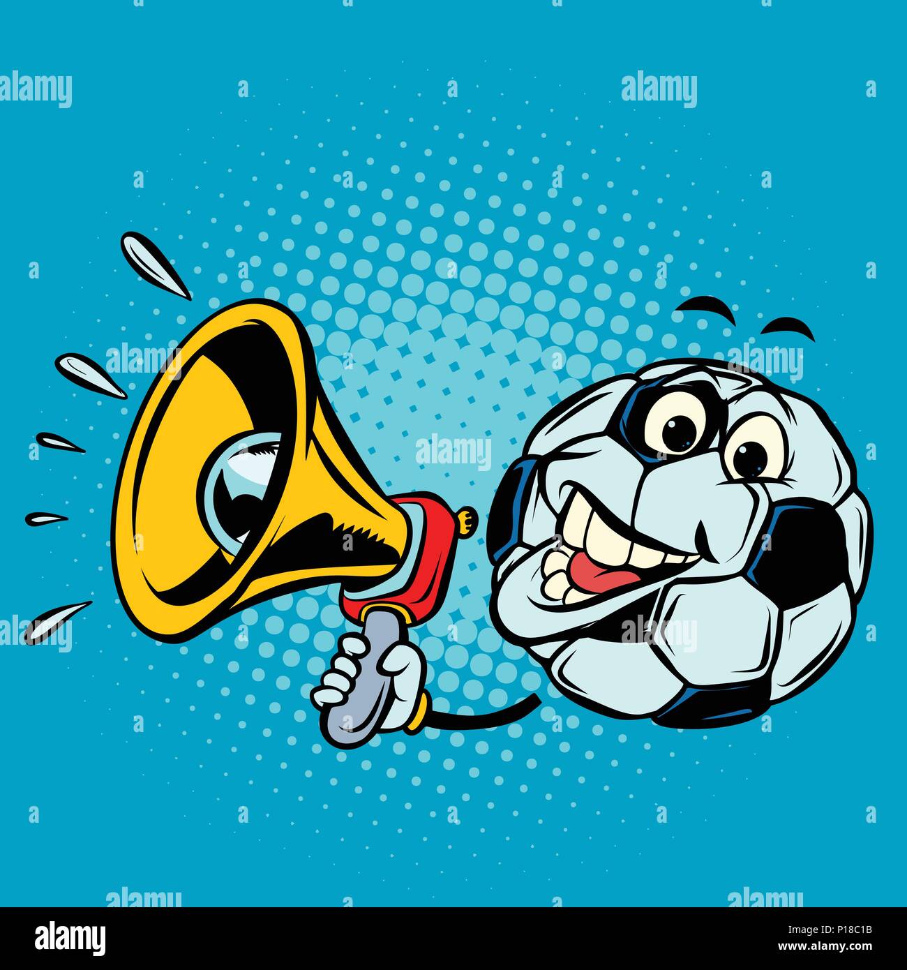 Ventilateur avec mégaphone. Ballon de soccer de football. Personnage drôle Illustration de Vecteur