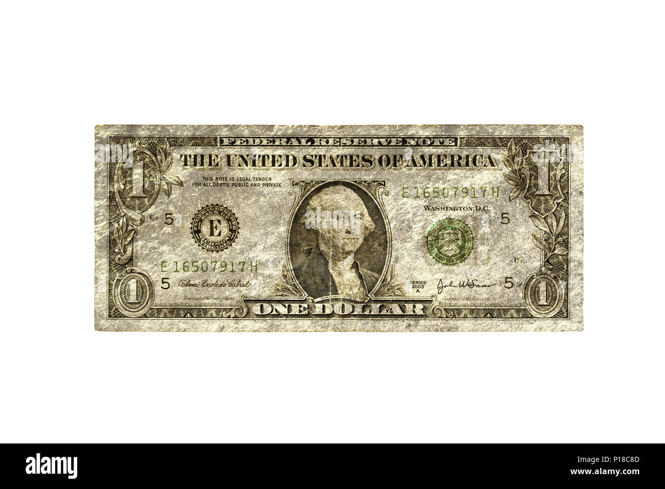 Nous créative one dollar bill, isolé sur blanc - Argent Banque D'Images