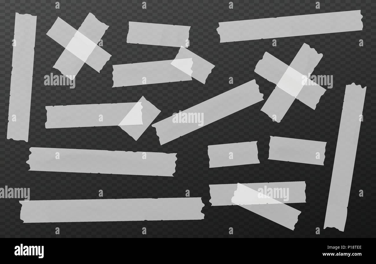 Colle blanche, collante, masquage, ruban de pièces pour des bandes de texte sur fond de formes rectangle noir. Illustration de Vecteur