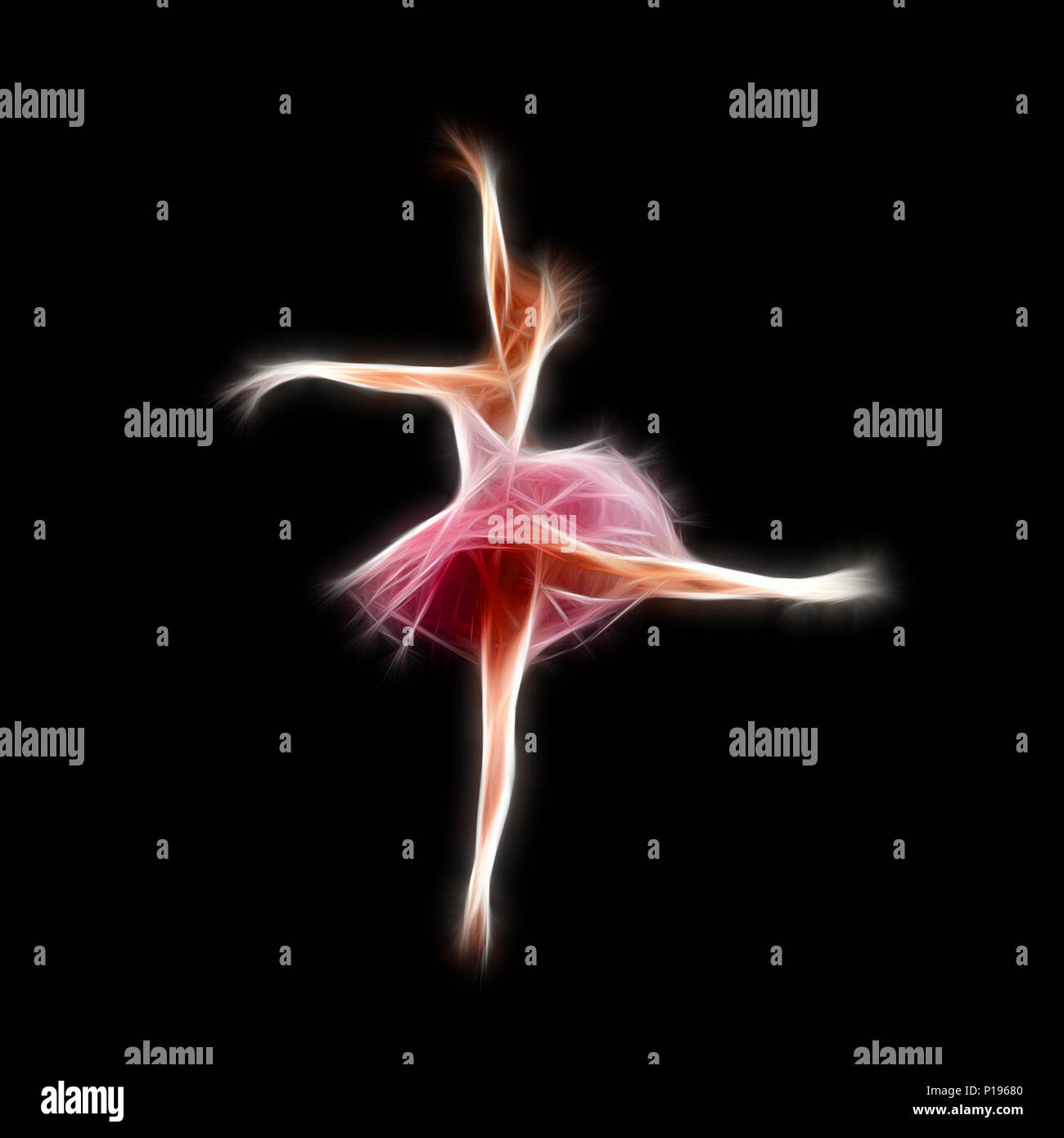 Brillant danseur ballerine Fiery Swan Lake illustration, isolated on black Banque D'Images