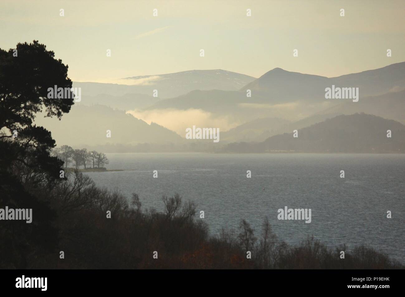Scape de l'eau du lac Bassenthwaite situé près de Armithwaite Hall dans le Lake District UK. Banque D'Images