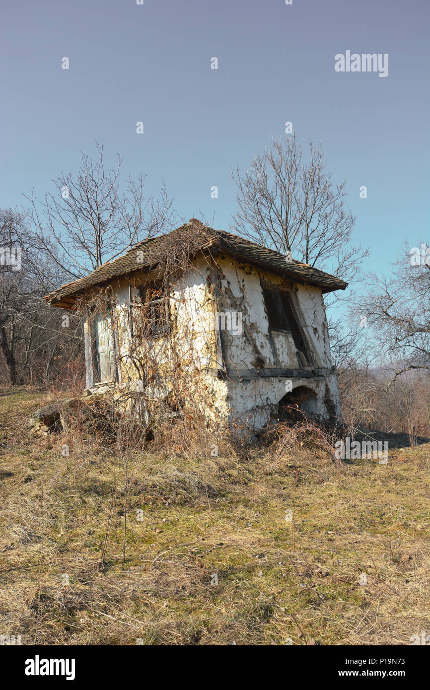 Maison ancienne du 19ème siècle dans le bois en terre cuite tuiles, briques et de la boue. Dernier propriétaire est mort en 1953. Au milieu de la forêt, sans propriétaire. Banque D'Images