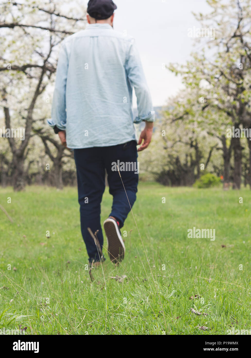 Vue arrière d'un jeune homme hipster en plein air Banque D'Images